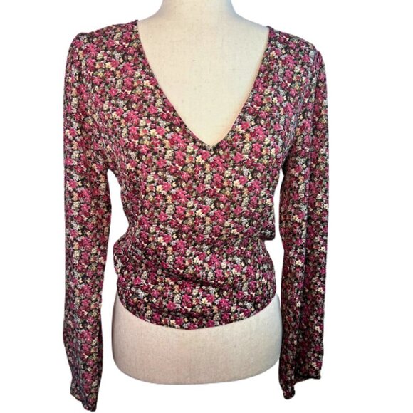 LUSH Pink & Black Ditsy Floral Long Sleeve Open Back Blouse Size M - Picture 2 of 7
